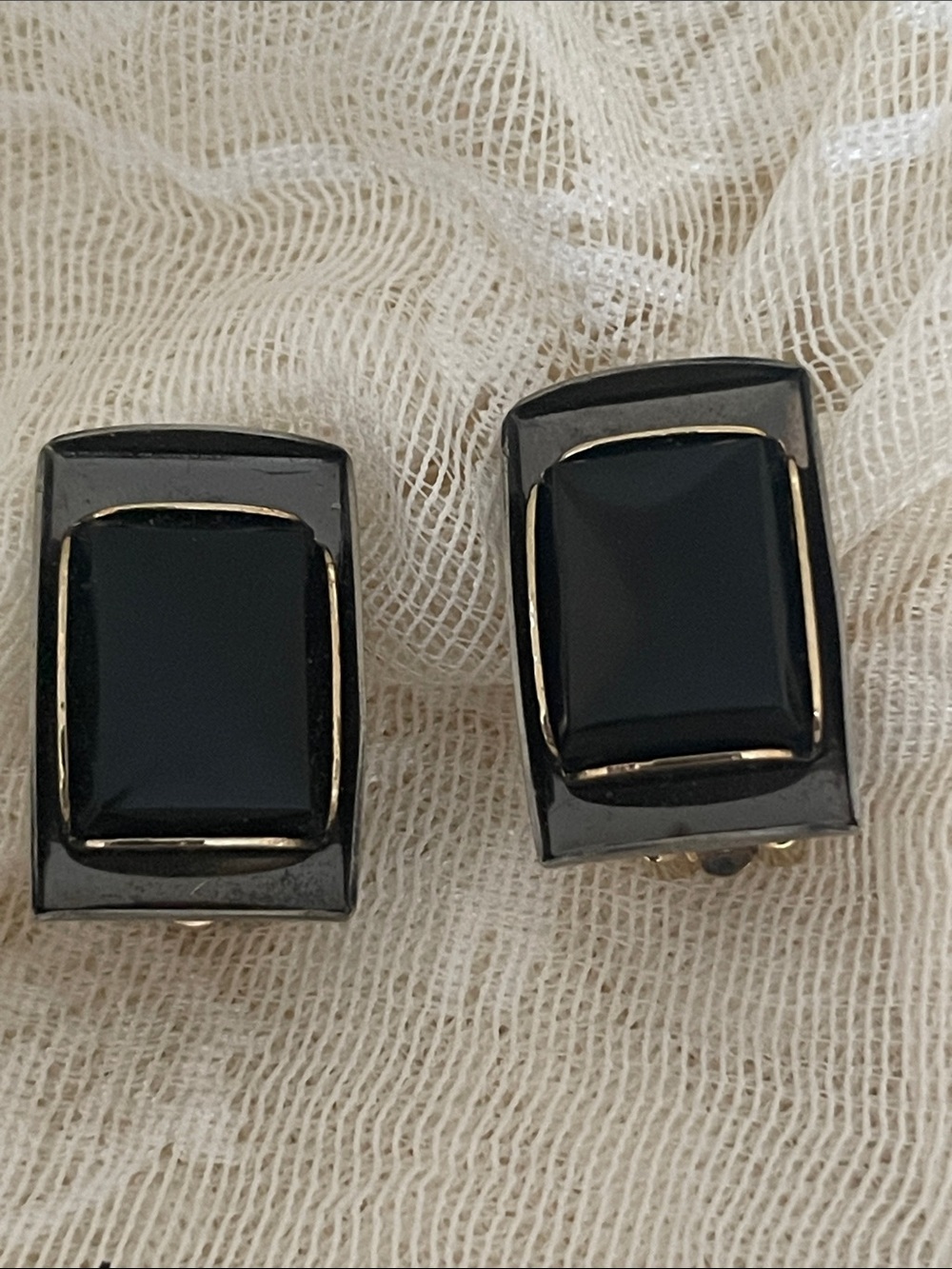 Vintage Classic Black Rectangle Clip-On Earrings